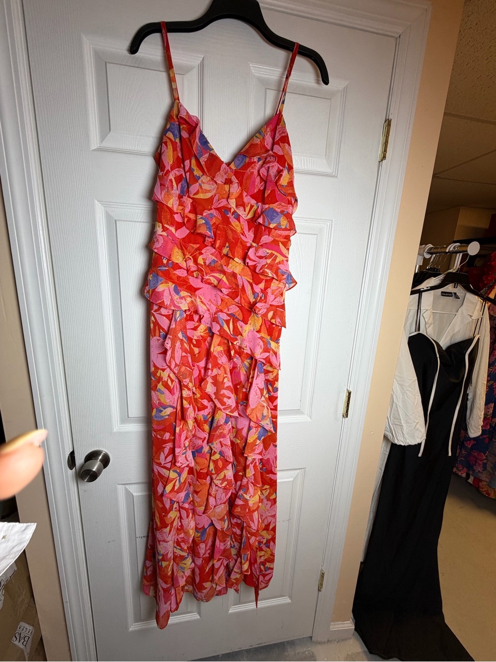 Eliza J Floral Ruffle Maxi Dress Pink Orange Size 2 NWT - Picture 2 of 9